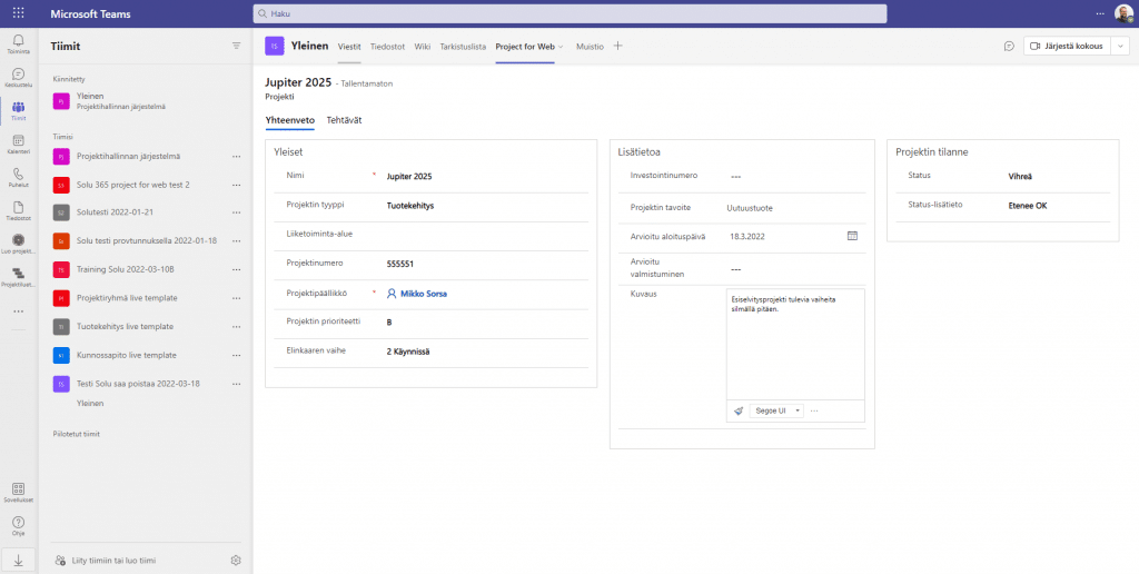 Automatisoi projektinhallinta Solu 365® -työkalulla | Automate project management with the Solu 365® tool
