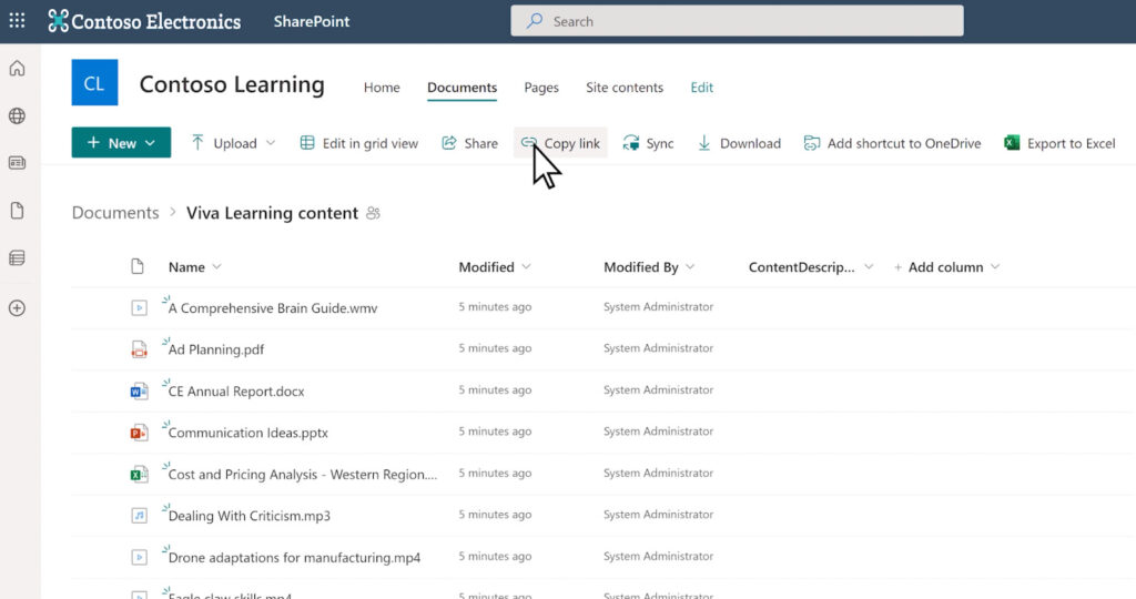 Adding educational content located in SharePoint to the Viva Learning content catalog
