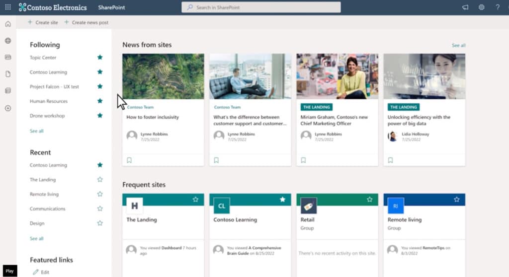 Select the SharePoint site where you want to add Viva Learning training content.