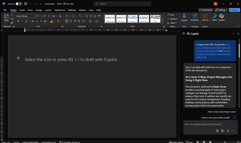 MS Word Copilot to compress and process PDF files effortlessly