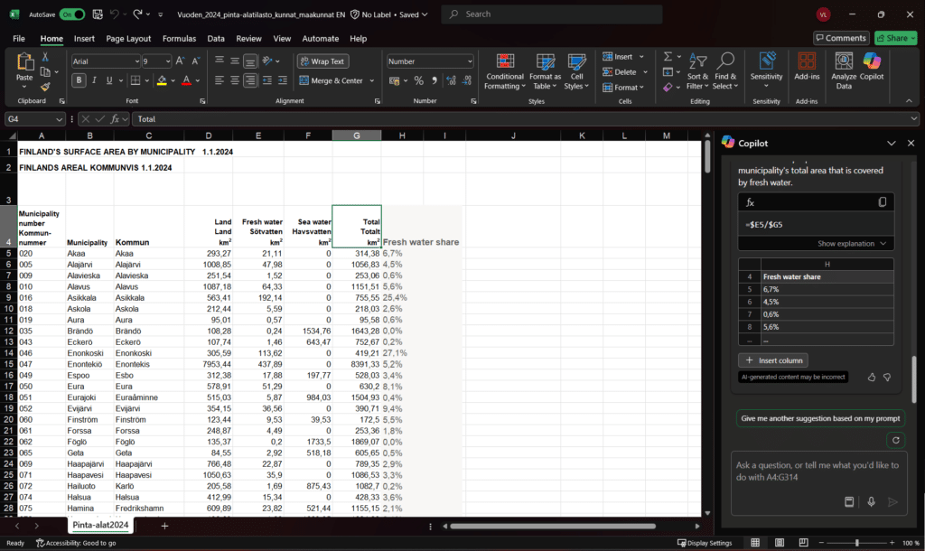 Automation of calculations with formula columns in Excel