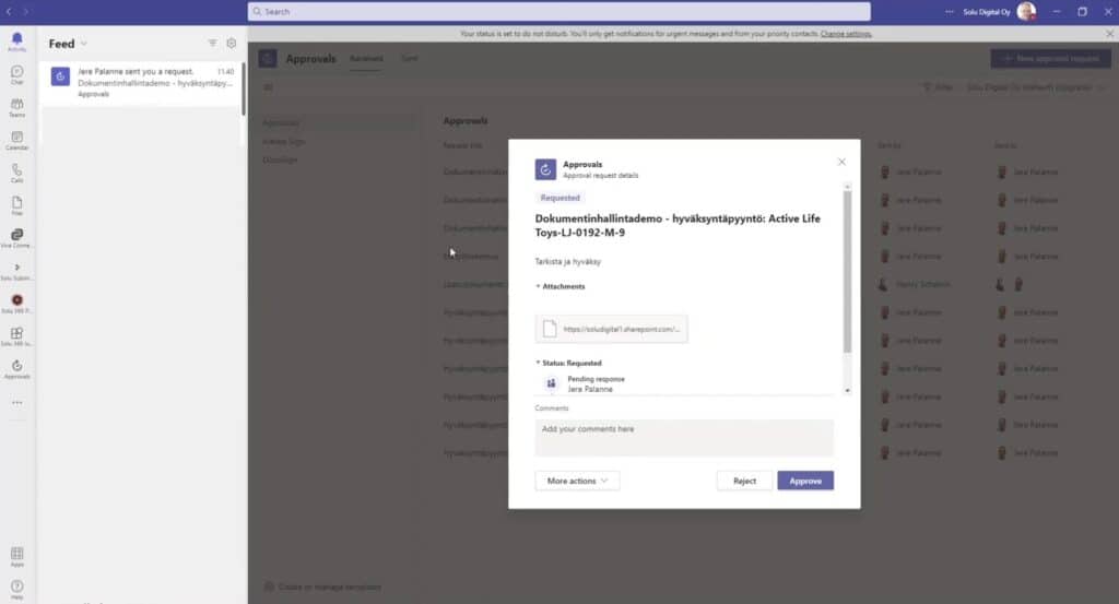 Power Automate -työnkulku tarjouksen hyväksyntään Teams Approvals -sovelluksessa