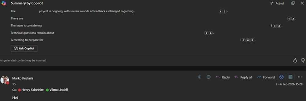 Copilot's summarization feature is handy when receiving emails or long message threads.
